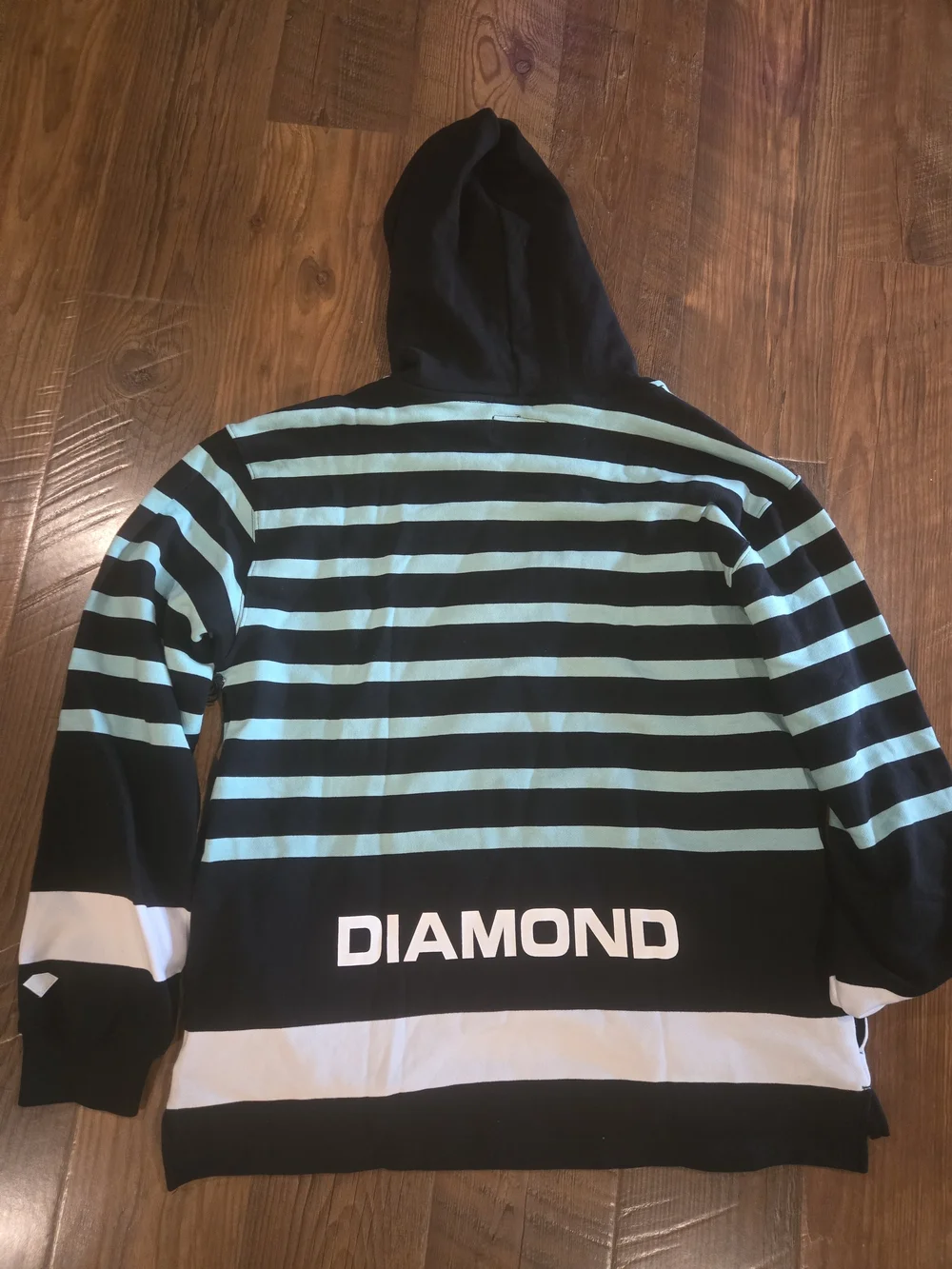 Diamond Supply Co. Black and Aqua Striped Hoodie Sweater